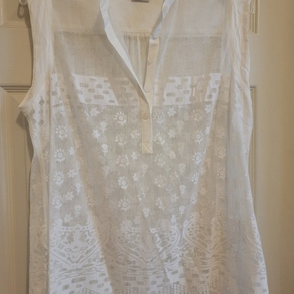 Cabi Prudence white half button up lace tank top - Picture 5 of 5